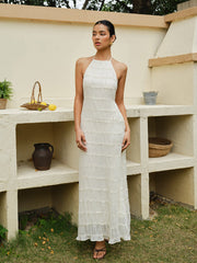 Halter Strappy Back Ruffled Dress